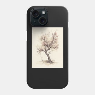 Minimalist Antique Peach Tree Sketch Art Printable Phone Case