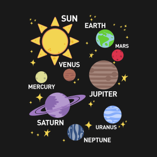 womens solar system shirt, planets, sun and planets, star and planet, outer space, all planets, solar system, planetary system, heliocentric T-Shirt