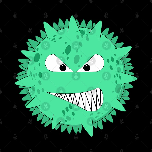 Angry turquoise virus with fierce eyes by All About Nerds
