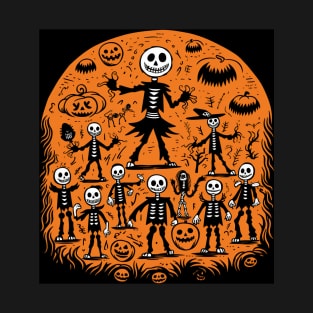 Skeleton Shuffle: A Playful Halloween Delight for Art Enthusiasts T-Shirt