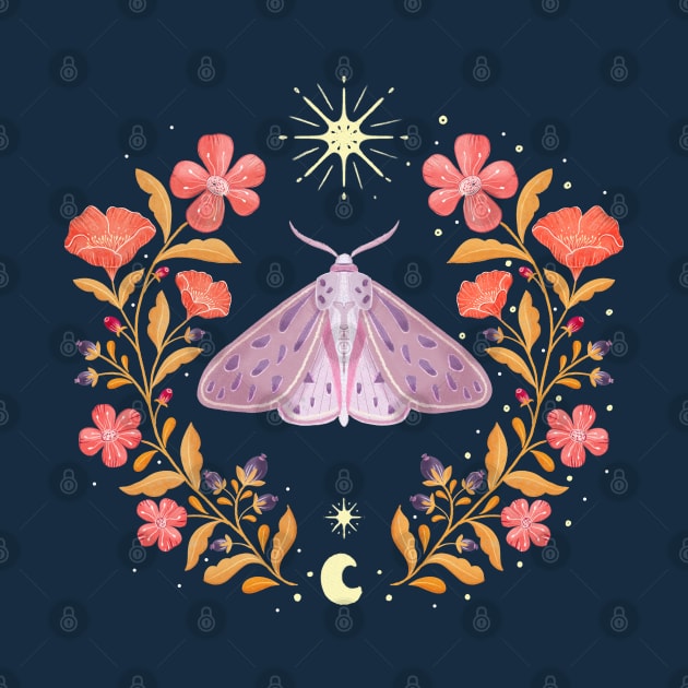 Magical moth with florals, stars and moon by CalliLetters