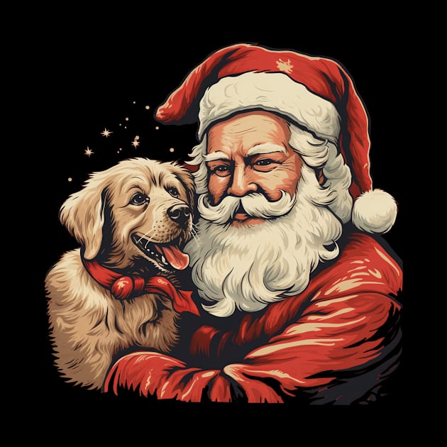 Merry Christmas Retro Santa Claus with Puppy Golden Retriever by Pro Design 501