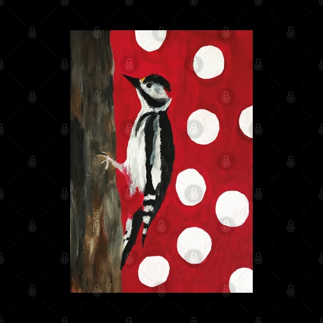 Woodpecker Red with White Dots Painting by Anke Wonder 