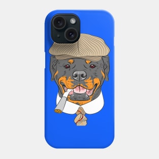 Hipster dog Rottweiler breed in a brown cap, with a tie and a cigarette Phone Case