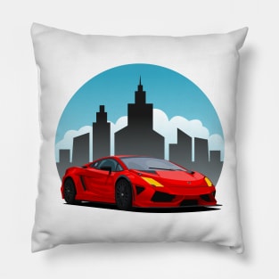 Red Lamborghini in the City Pillow