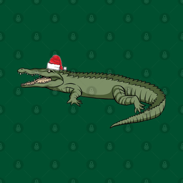 Santa Hat-Wearing Alligator Funny Christmas Holiday by Contentarama