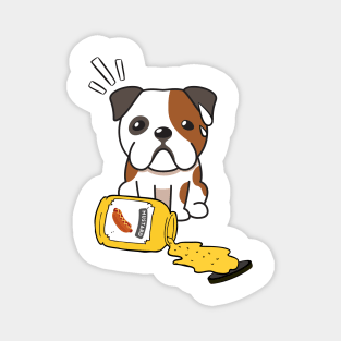 Cute English Bulldog Spilled a jar of mustard sauce Magnet