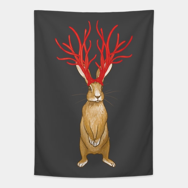 Cherry Licorice Jackalope Tapestry by BlackBunnyDesignStudio