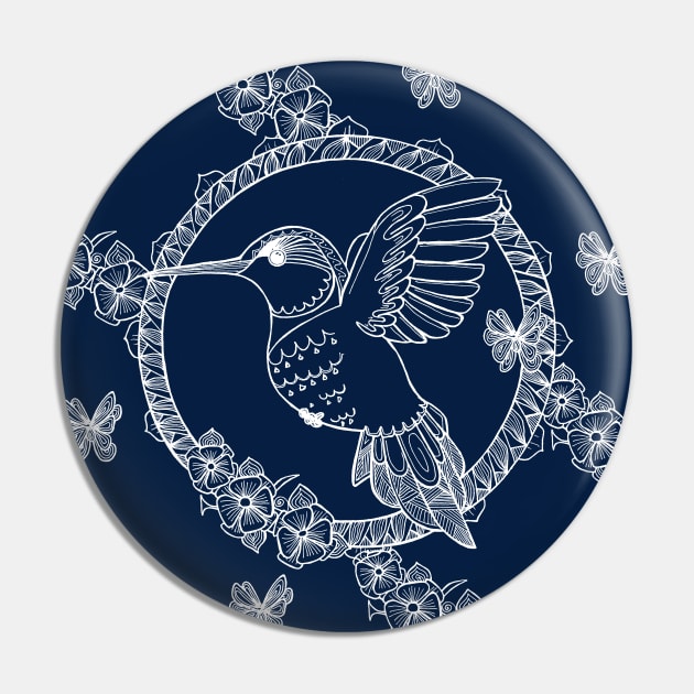 Hummingbird anti-stress&White_Navy Blue Pin by Eirene San