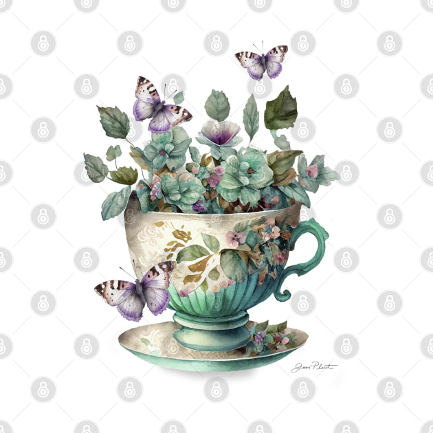 Floral Teacup Collection C by Jean Plout Designs