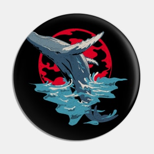 Whale Art - Humpback Whale Breaching Anime Style Pin