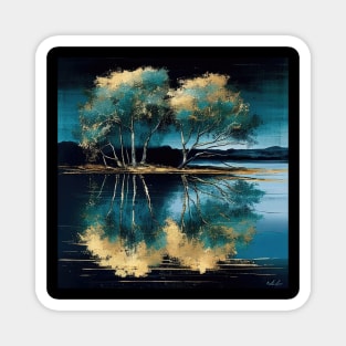 Golden Tree Blue Lake Reflections Magnet