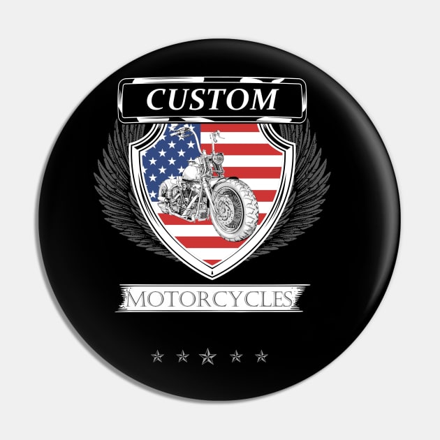 Custom Motorcycles, USA Customised Motorbike Enthusiast Pin by Rossla Designs