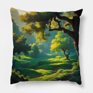 Idyllic Meadow on the outskirts of a Lovely Oak Woodland Pillow