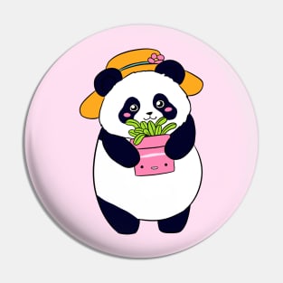 Cute panda bear holding a plant Pin