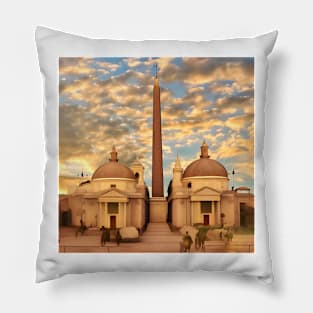 Stylized Piazza del Popolo Rome Italy Pillow