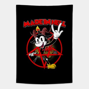 Blackcraft Baphomet retro Cartoon Devil horns 666% Made in Hell Tapestry