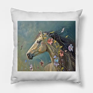 Horse in Flowers Pillow