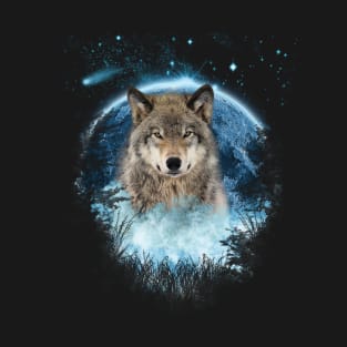 Grey Wolf Blue Moon Full Scape T-Shirt