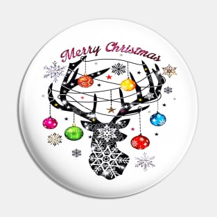 Merry Christmas Xmas Reindeer Jingle Bells Snowflakes Pin