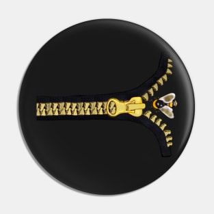 Bee themed gifts for women, men and kids. Black with gold zipper and bee flying in, save the bees Pin