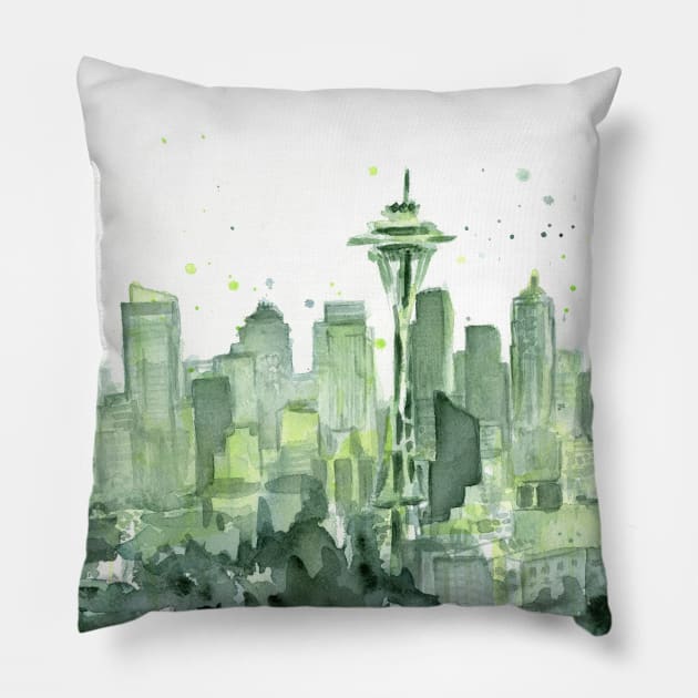 Seattle Watercolor Pillow by Olechka