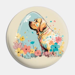 Yellow Labrador Retriever Easter Egg Spring Floral Cute Dog Lover Art Pin