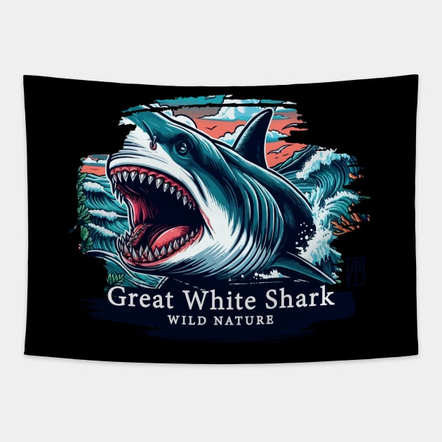 Great White Shark - WILD NATURE - GREAT WHITE SHARK -12 Tapestry by ArtProjectShop