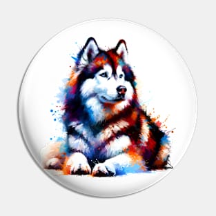 Majestic Siberian Husky in Vibrant Splash Art Style Pin