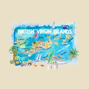 British_Virgin_Islands_ Illustrated_ Travel_ Map_ with_ Roads_ and_ HighlightsS T-Shirt