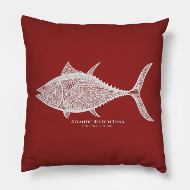 Bluefin Tuna Fish with Common and Latin Names Pillow by Green Paladin