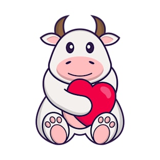 Cute cow holding a big red heart. T-Shirt