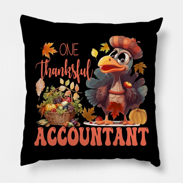 One Thankful Accountant Thanksgiving Turkey Costume Groovy Pillow by Spit in my face PODCAST