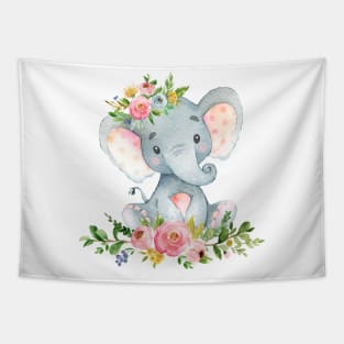 Cute Elephant with Flowers Tapestry
