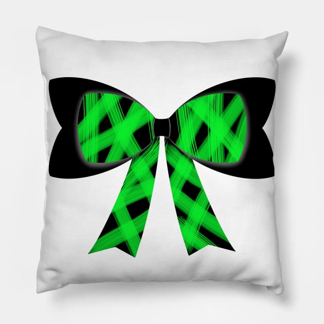 Bright green streak bow Pillow by tothemoons