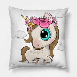 Cute unicorn with flowers. Pillow