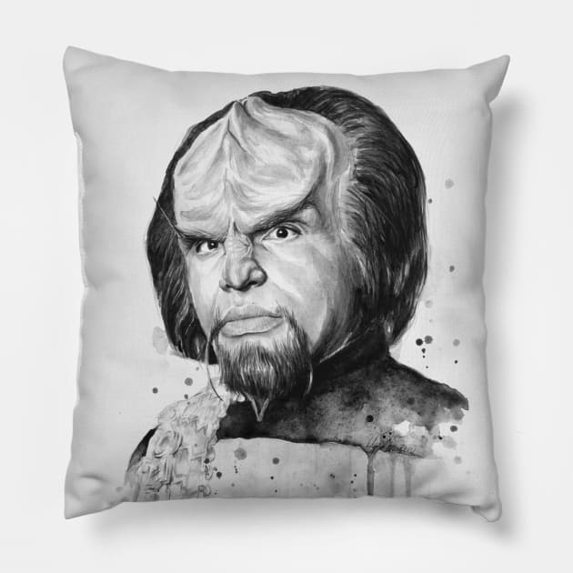 Worf Watercolor Painting Pillow by Olechka