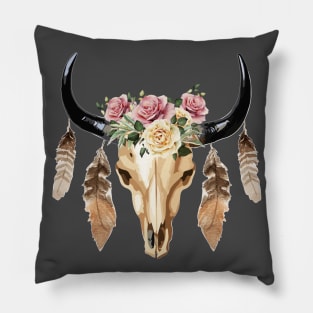 skull cow boho style Pillow