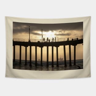 Huntington Beach Pier and Oil Rigs Tapestry