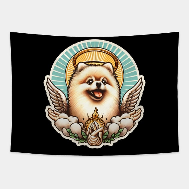 Pomeranian Saint Tapestry by k9-tee