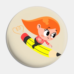 Girl Flying Pencil Pin