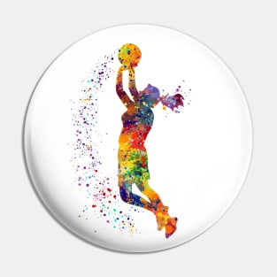 Girl Basketball Player Shooting Watercolor Pin