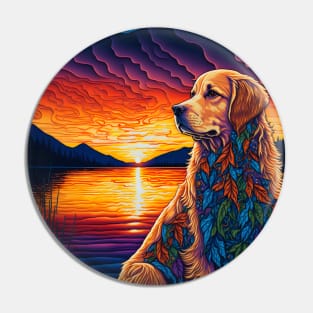 Golden Retriever at Sunset Pin