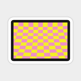 Warped perspective coloured checker board effect grid yellow and pink Magnet