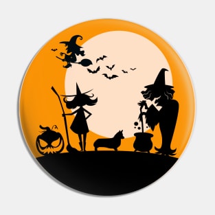 Halloween Corgi Silhouette - Witches Pin