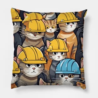 adorable cats wearing hard hats Pillow