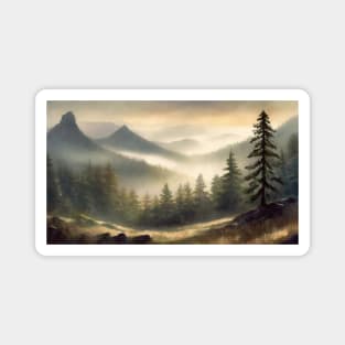 foggy fir forest Magnet