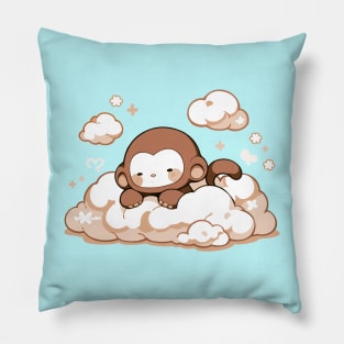 Sleepy Cute Monkey Baby In The Clouds Pillow