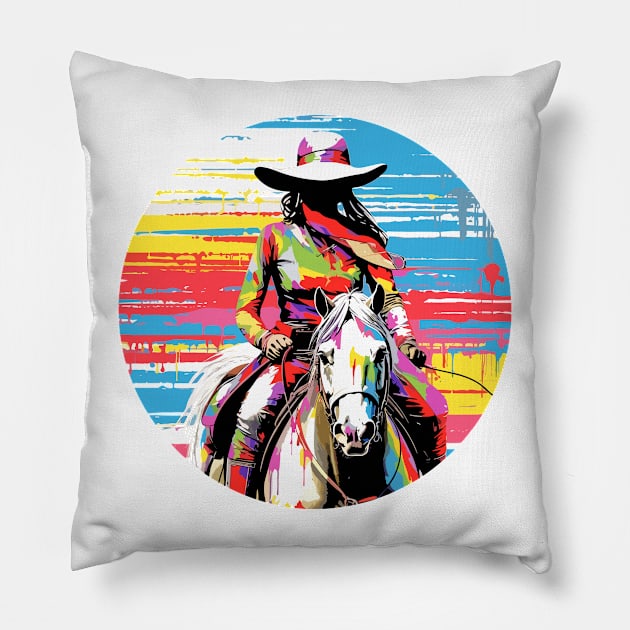 American Cowgirl Western Country Tradition Culture Abstract Pillow by Cubebox