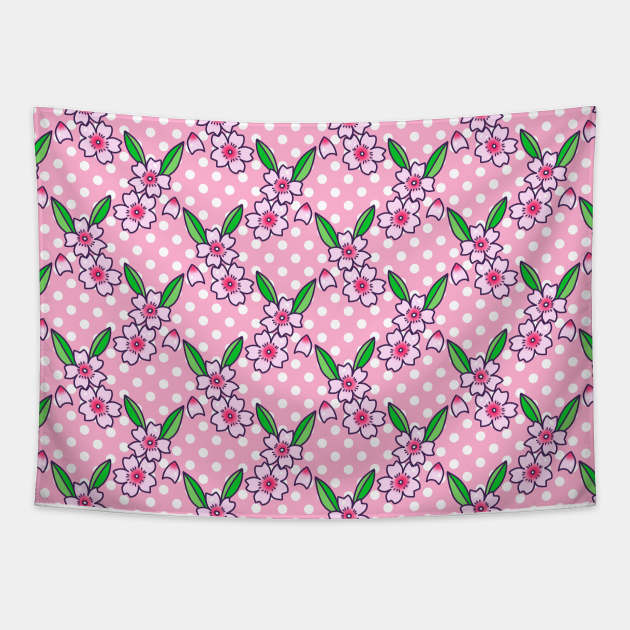 Cherry Blossoms Polk-a-dot Pattern Tapestry by saradaboru